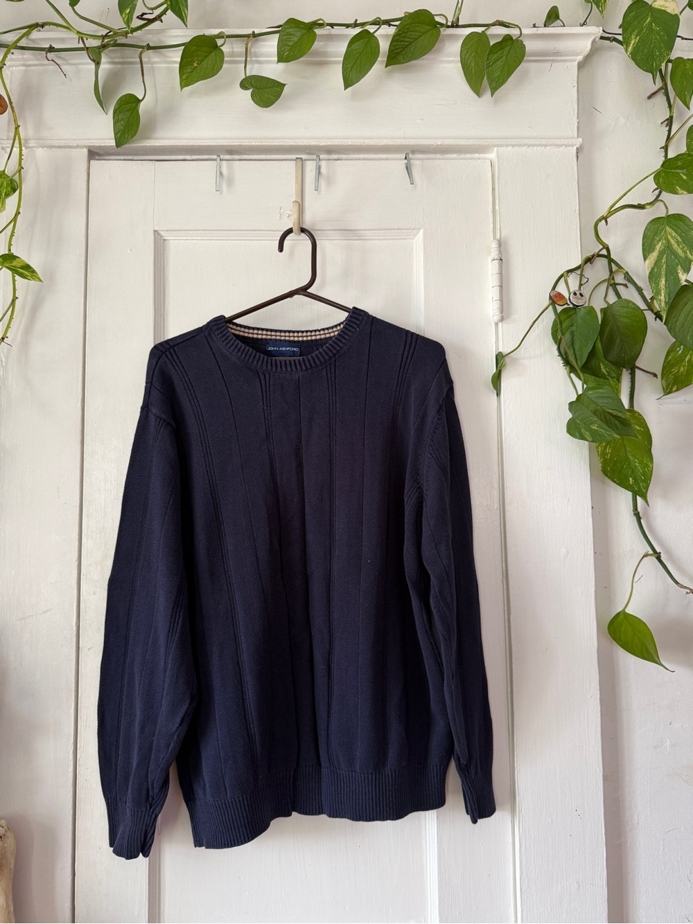 John Ashford Navy Ribbed Crewneck Sweater